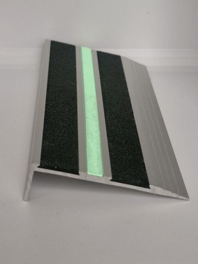 Aluminium Stair Nosing - Carborundum Glow Tape insert - 1m & 1.5m lengths 